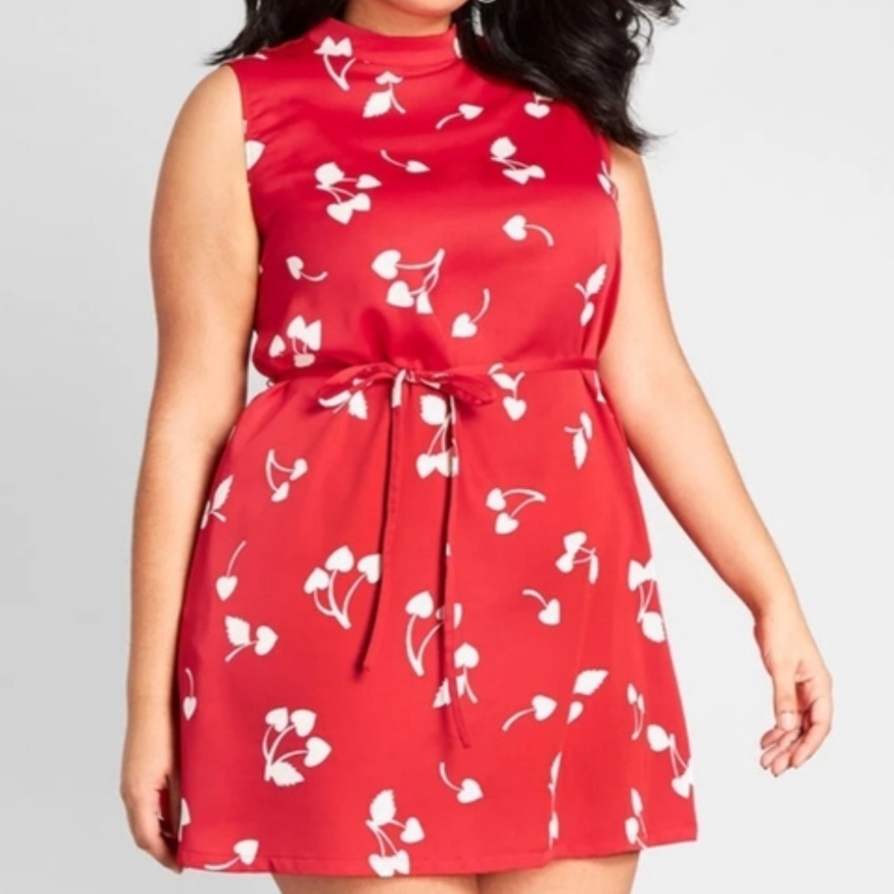 EUC ModCloth Cherry Print Dress Red Size 1X